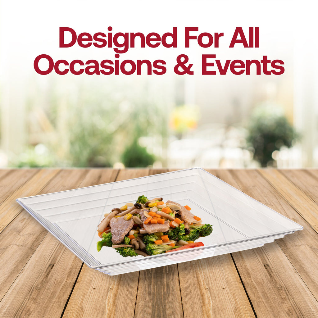 12" x 12" Clear Square with Groove Rim Plastic Serving Trays