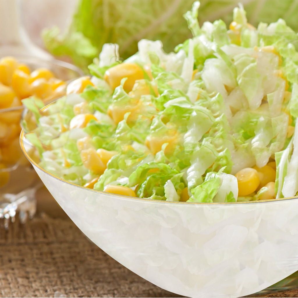 Clear with Gold Rim Organic Round Disposable Plastic Bowls (32 oz.)