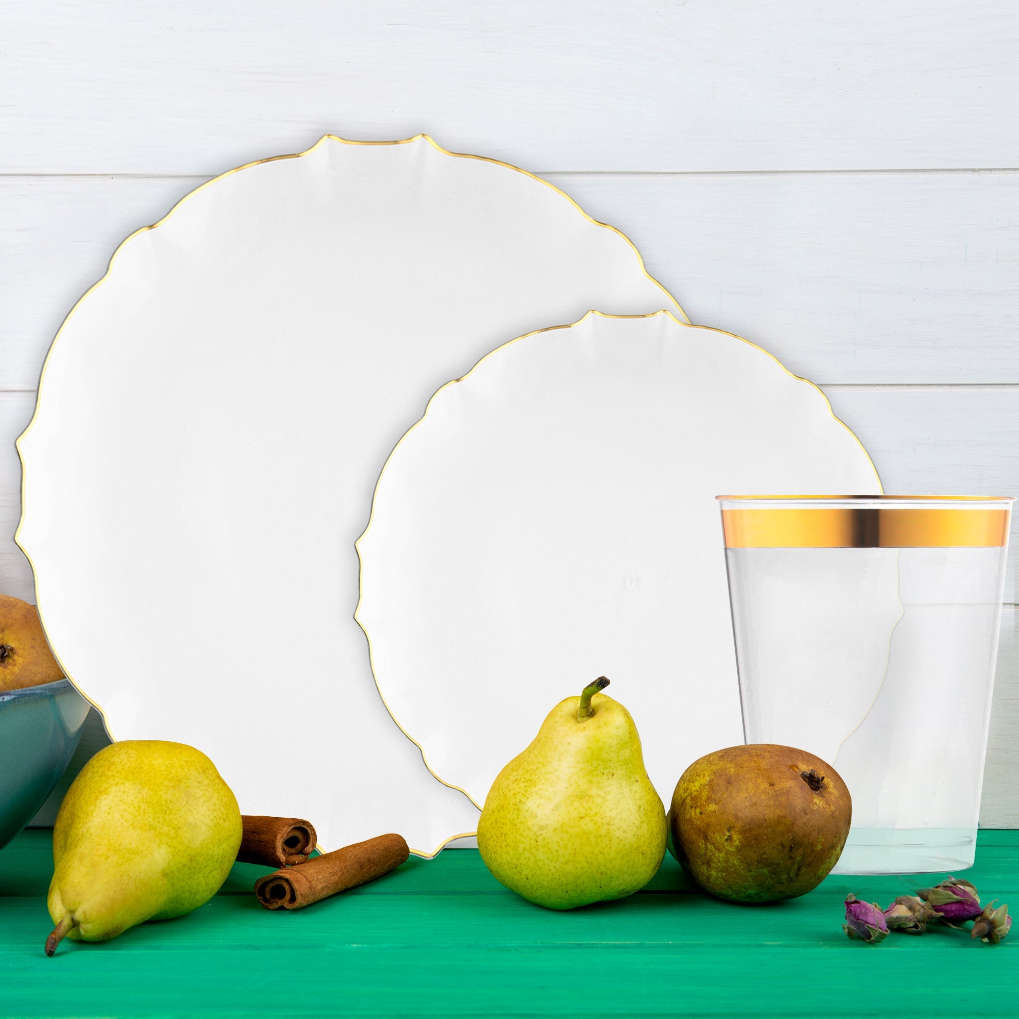 Clear with Gold Rim Round Lotus Plastic Tableware Set