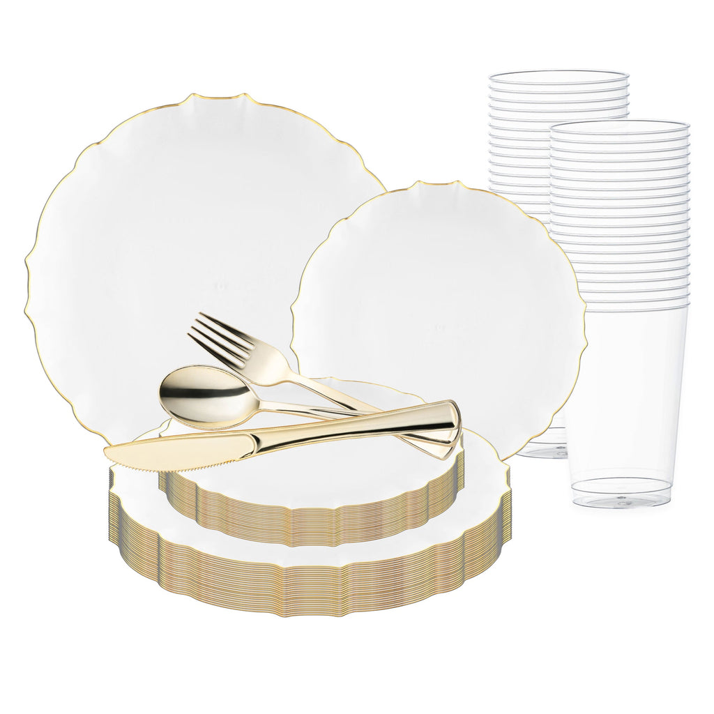 Clear with Gold Rim Round Lotus Plastic Wedding Value Set