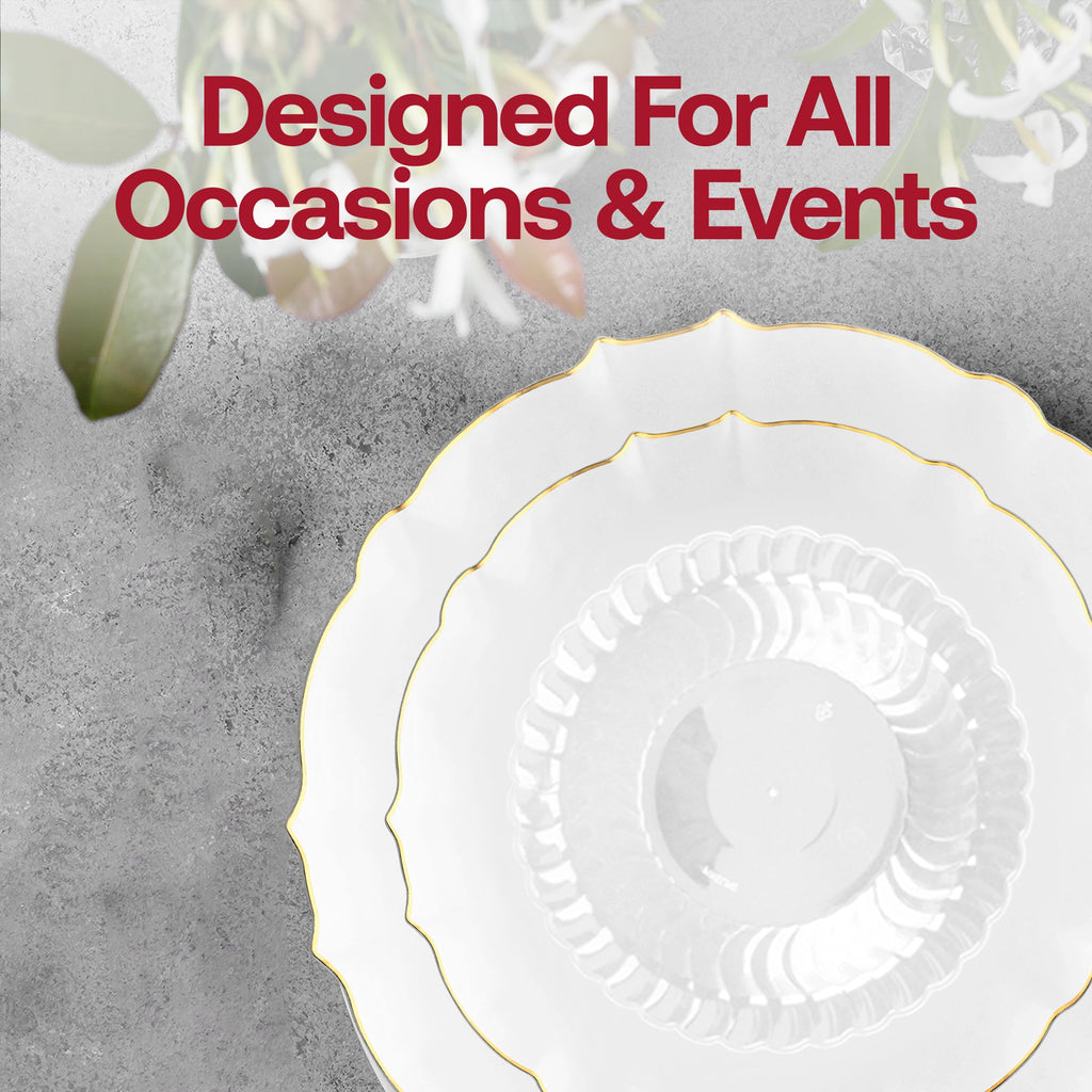 Clear with Gold Rim Round Lotus Plastic Tableware Set