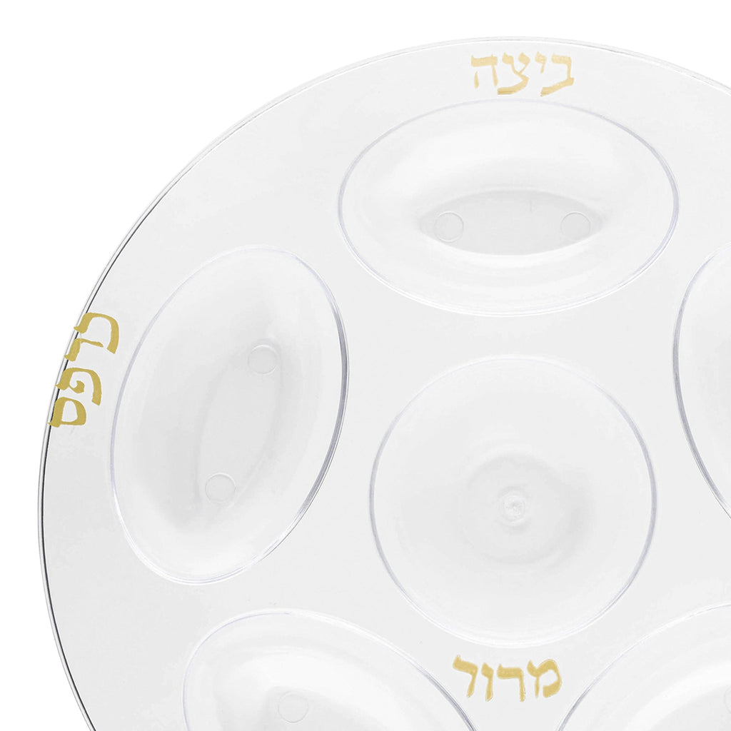 Clear with Gold Round Section Tray Disposable Plastic Seder Plates (12")