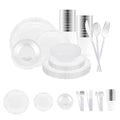 Clear with Silver Vintage Disposable Plastic Tableware Set