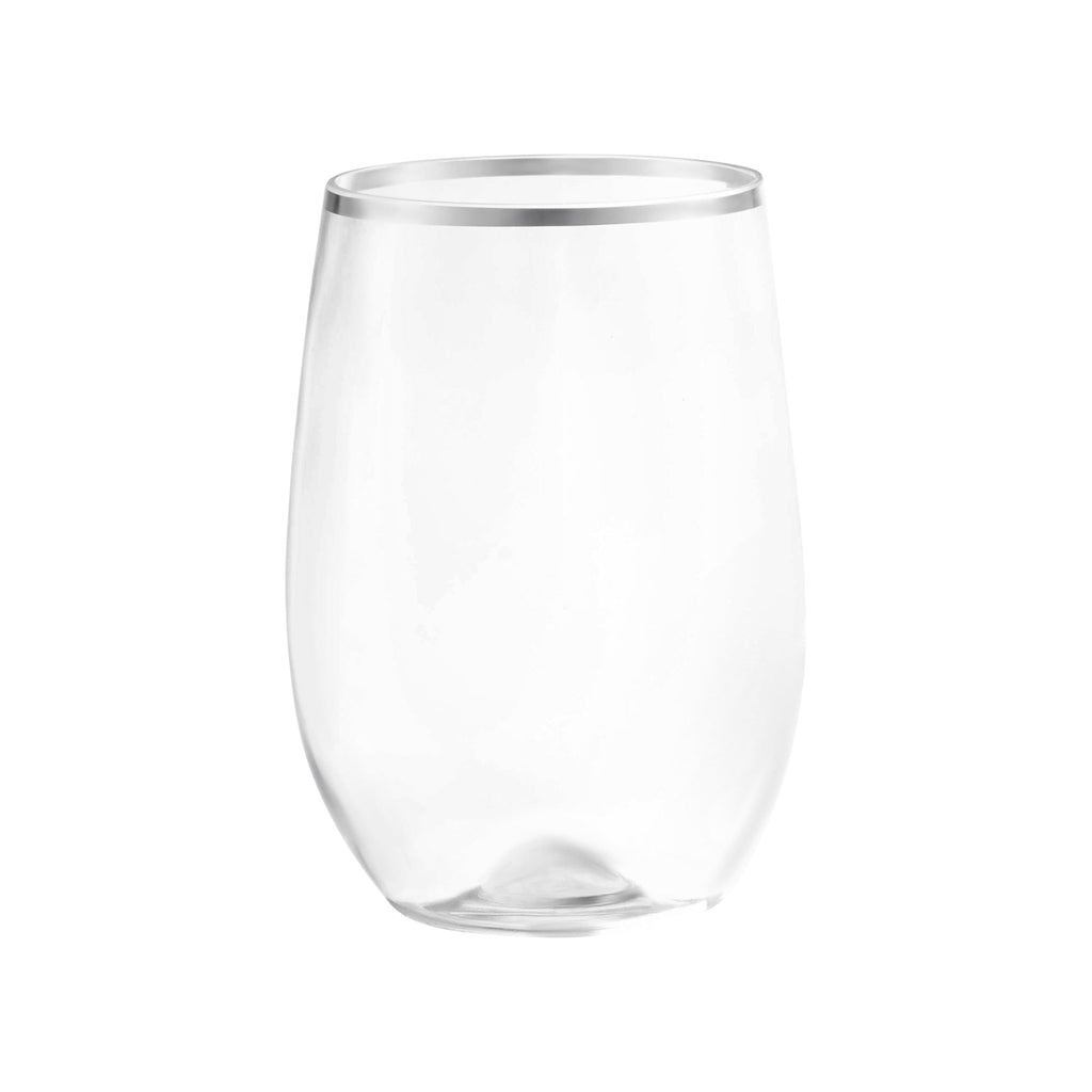 Clear with Silver Elegant Stemless Plastic Wine Glasses (12 oz. )