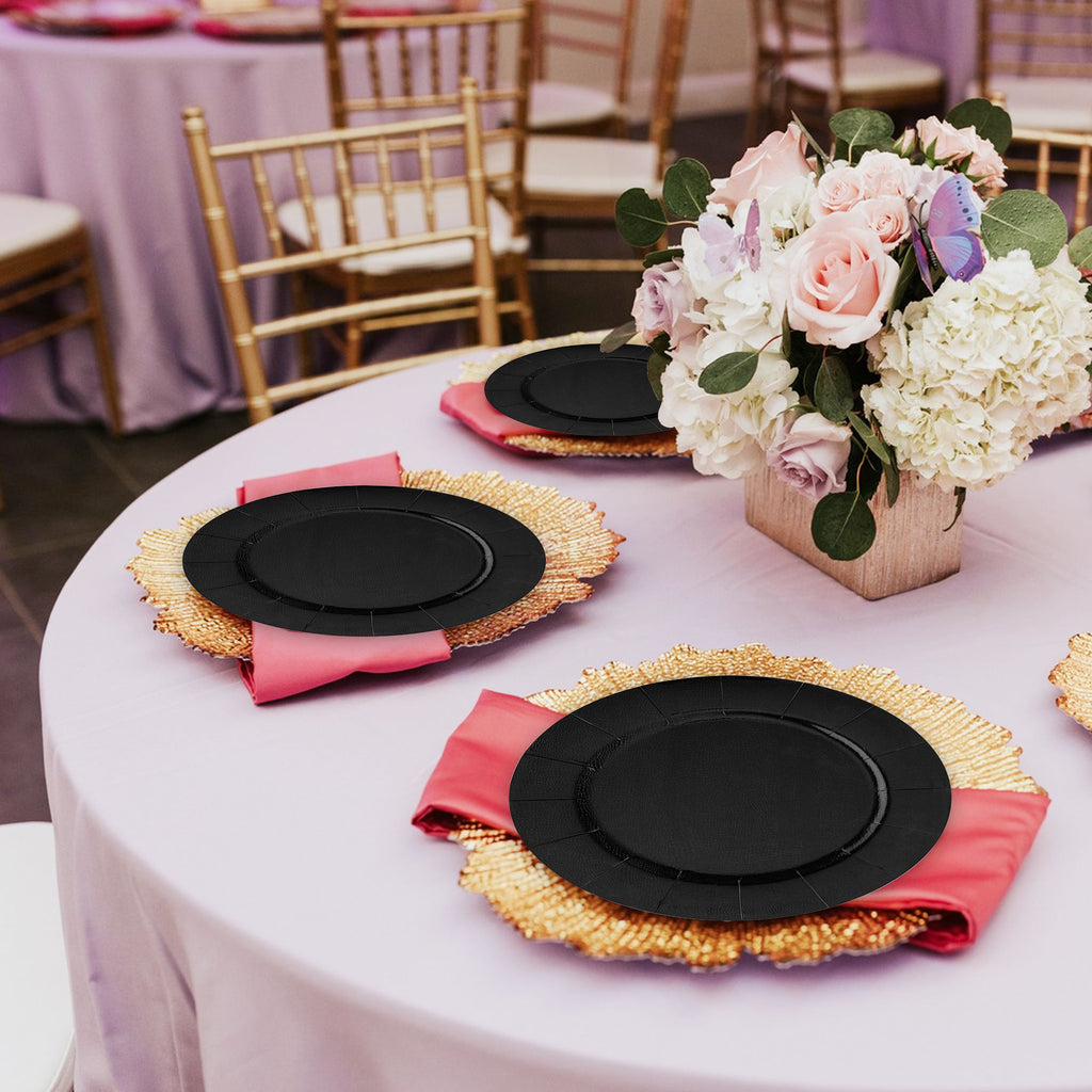 Black Round Disposable Paper Charger Plates (13")