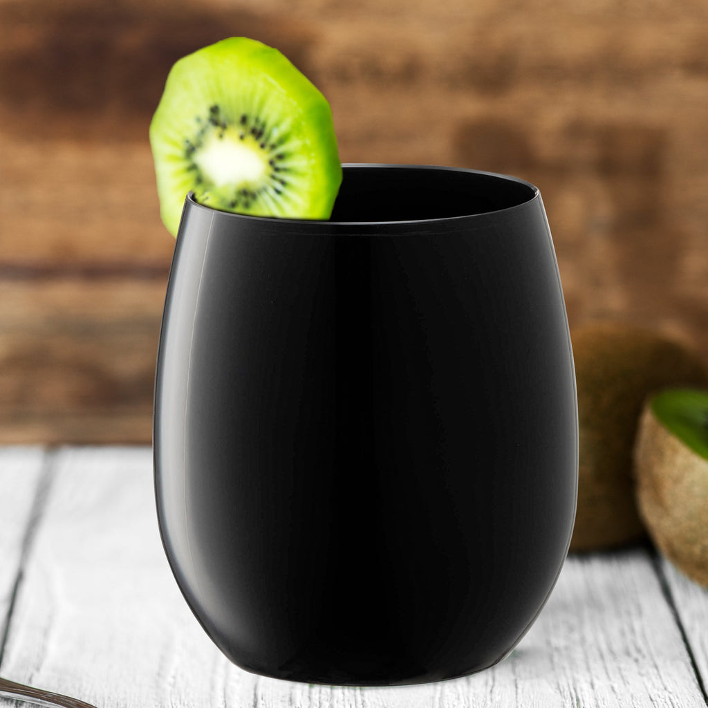 Black Elegant Stemless Plastic Wine Glasses (12 oz. )