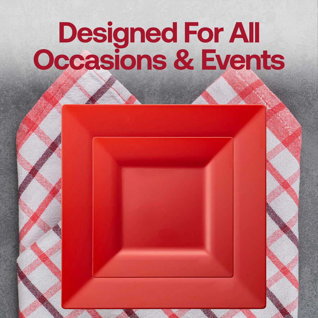 Red Square Plastic Plates Dinnerware Value Set