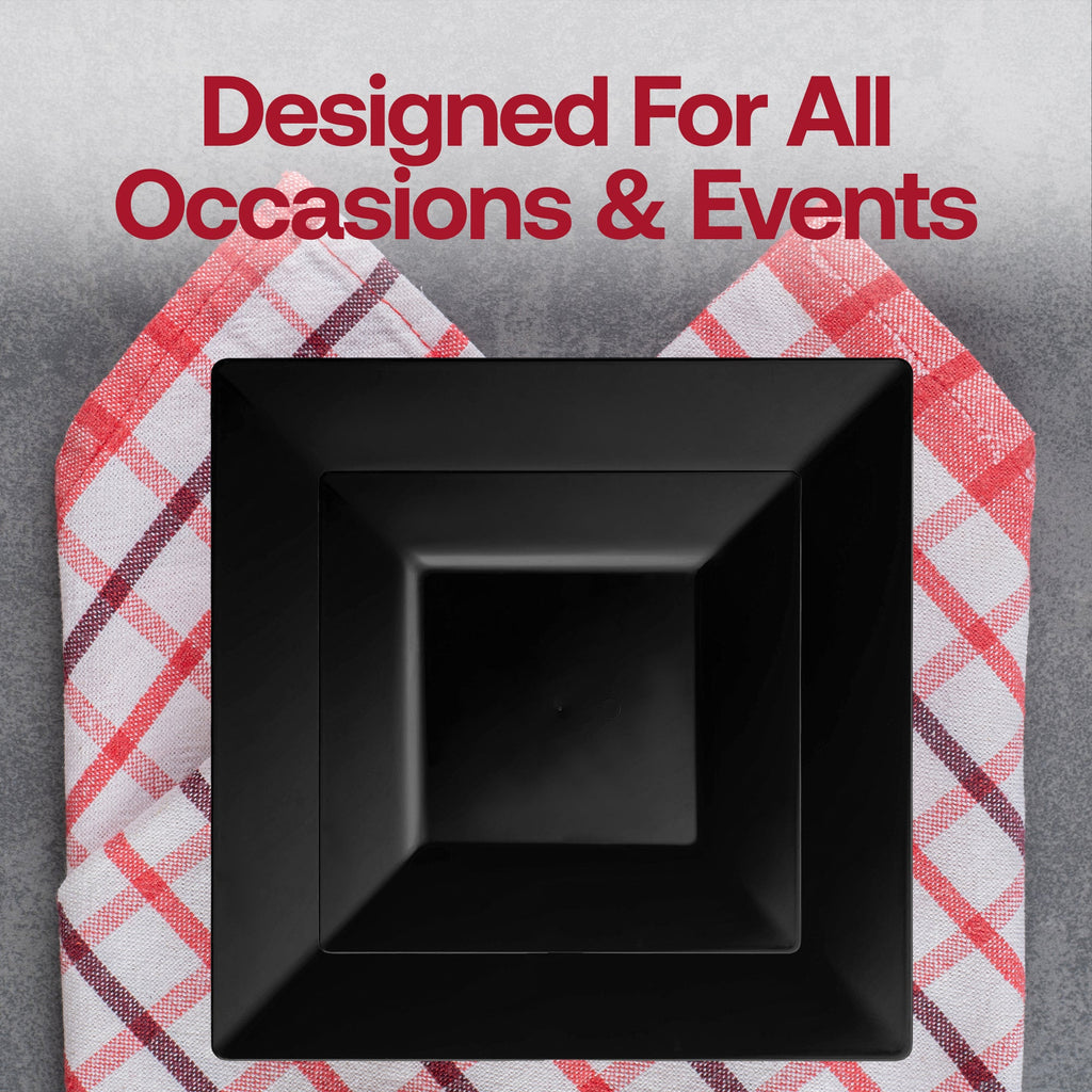 Black Square Plastic Plates Dinnerware Value Set