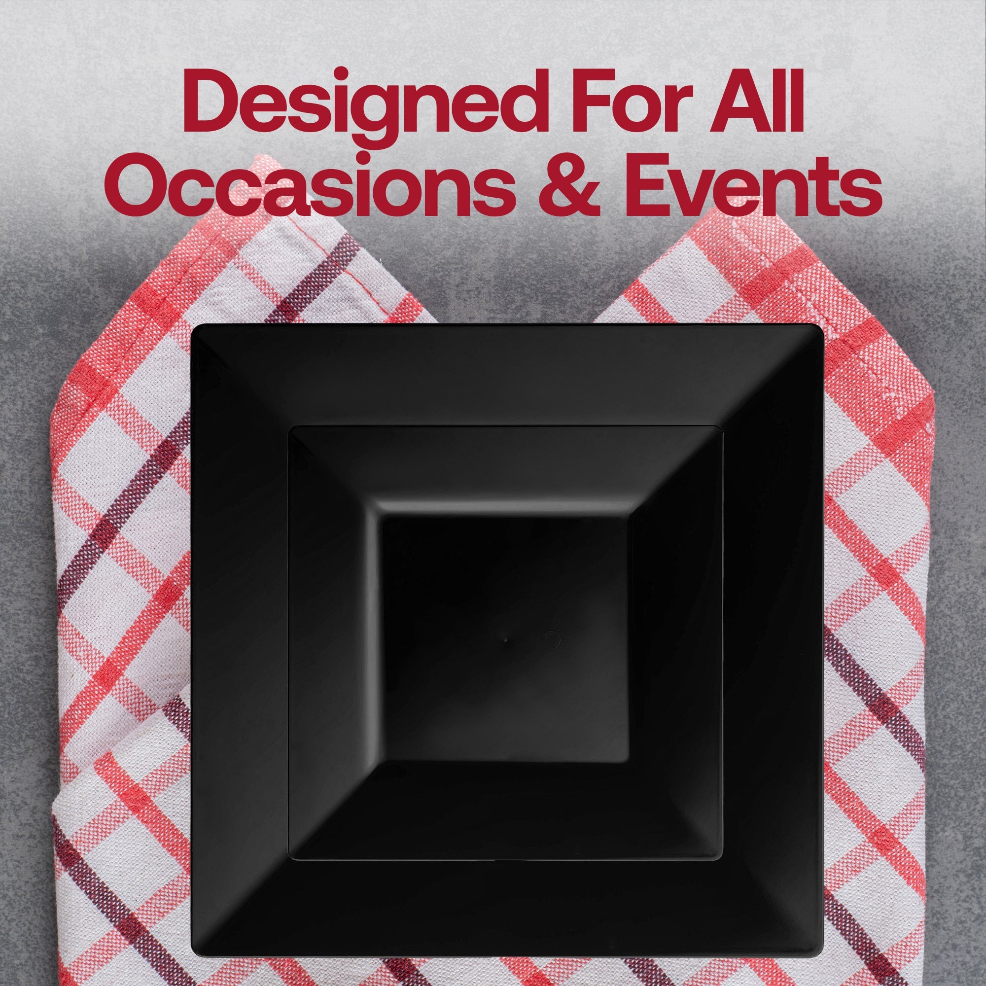 Black Square Plastic Plates Dinnerware Value Set