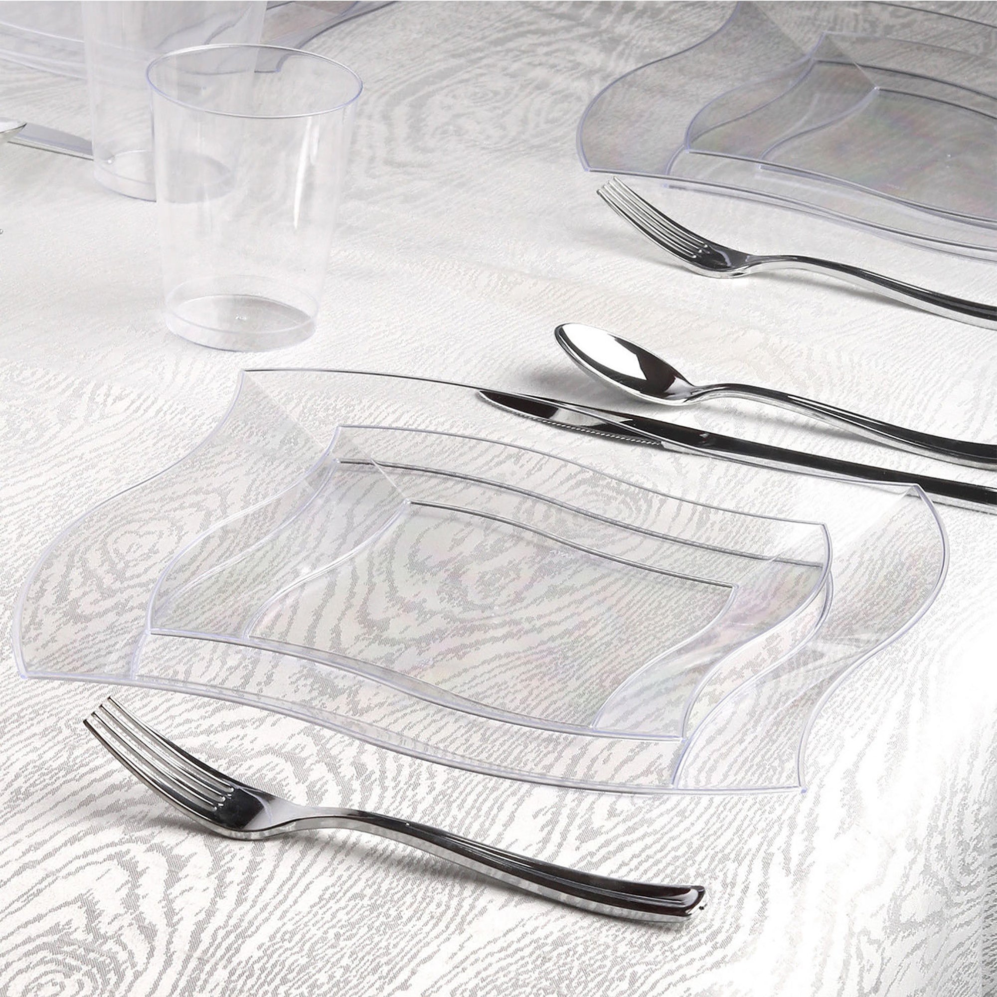 Clear Wave Plastic Dinnerware Value Set