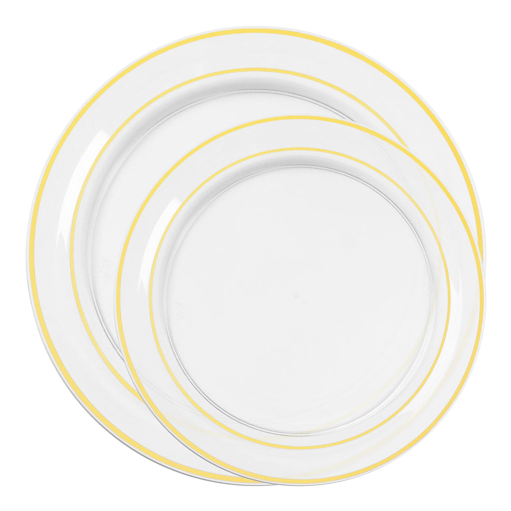 Clear with Gold Edge Rim Plastic Dinnerware Value Set