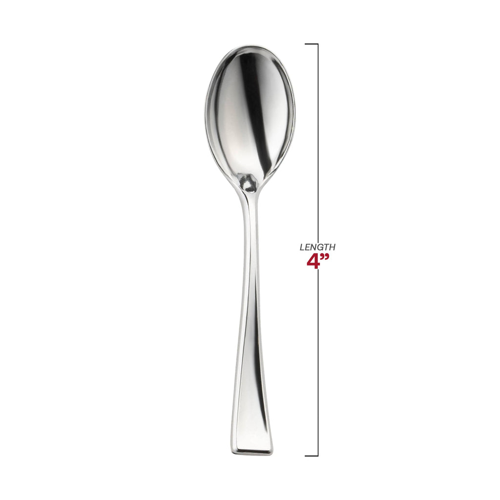 Shiny Metallic Silver Mini Plastic Disposable Tasting Spoons