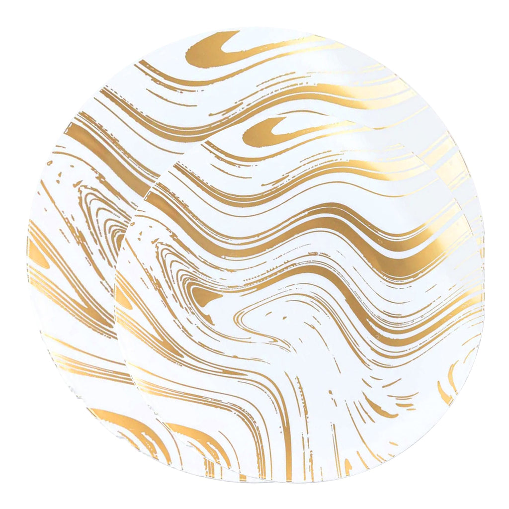 White with Gold Waves Plastic Dinnerware Value Set