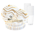 White with Gold Waves Plastic Wedding Value Set