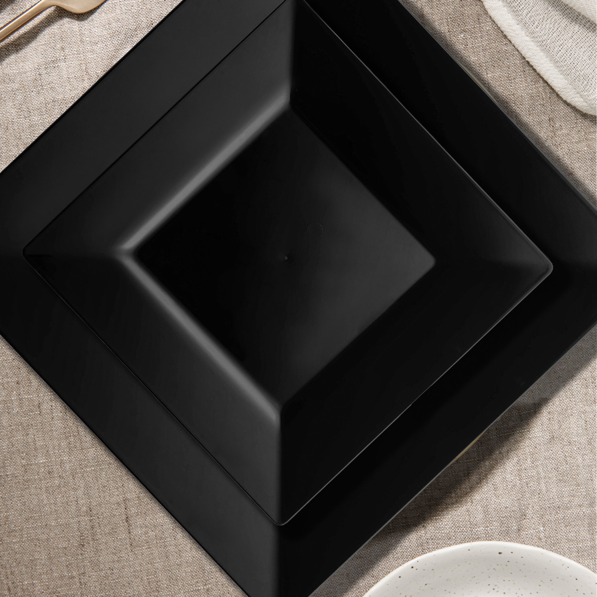 Black Square Plastic Plates Dinnerware Value Set