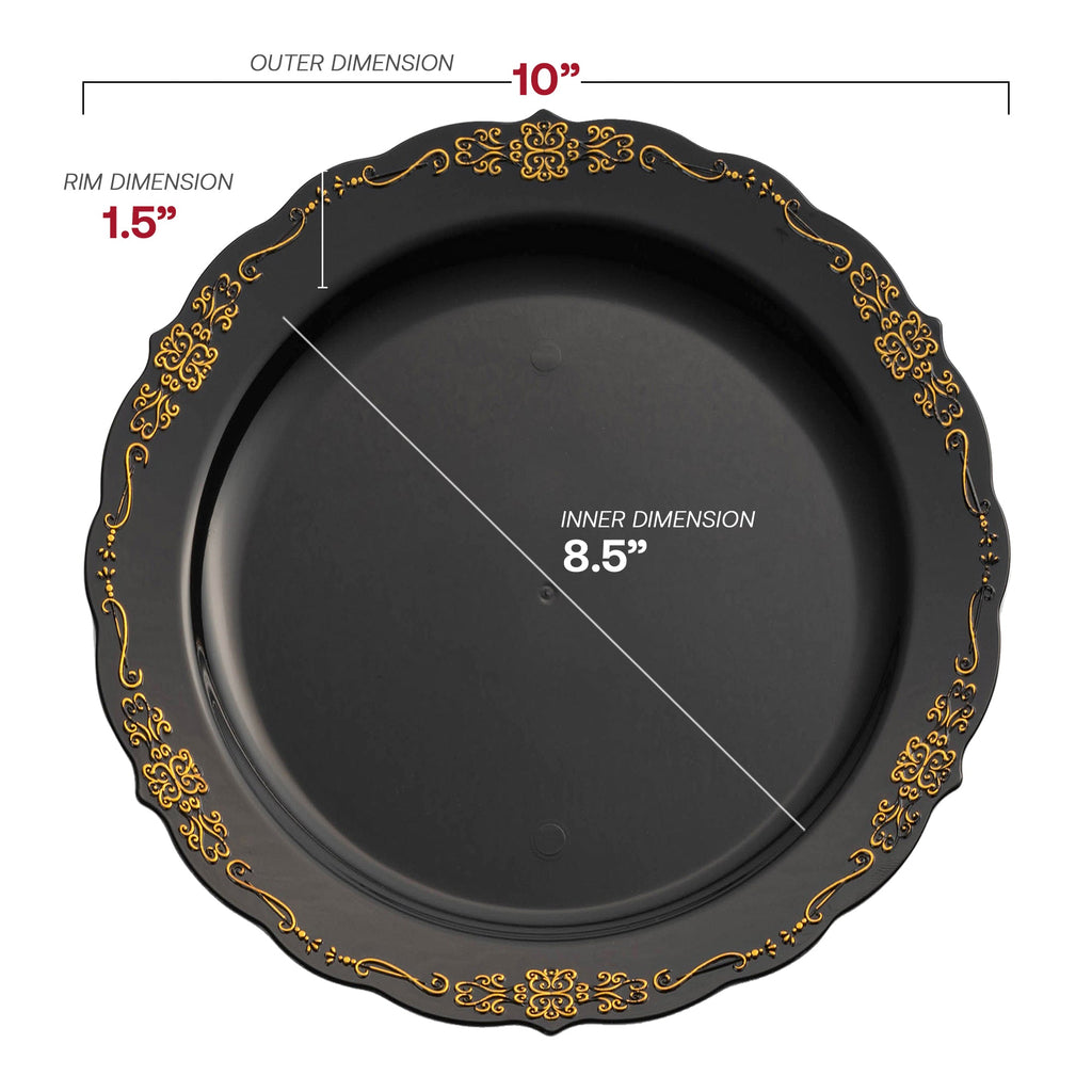 Black with Gold Vintage Rim Round Disposable Plastic Dinnerware Value Set