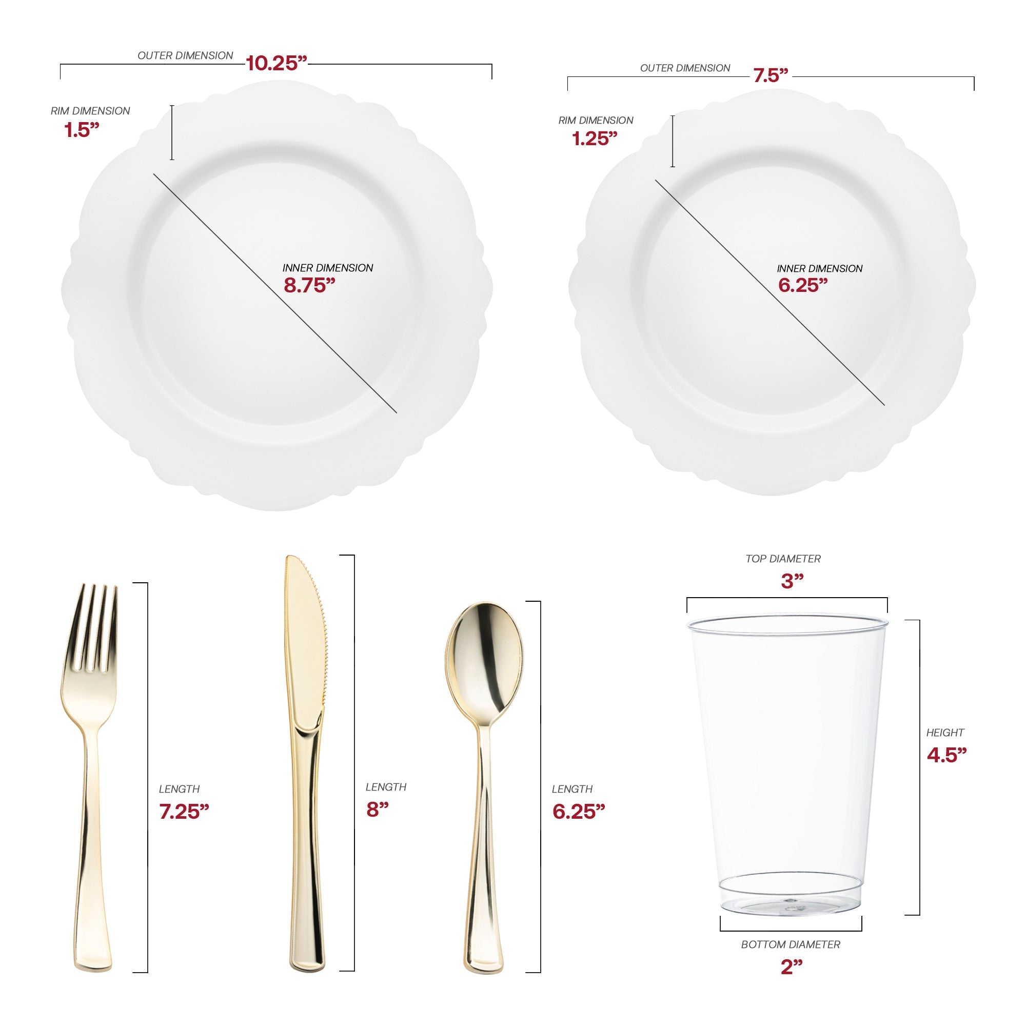 Solid White Round Blossom Disposable Plastic Wedding Value Set