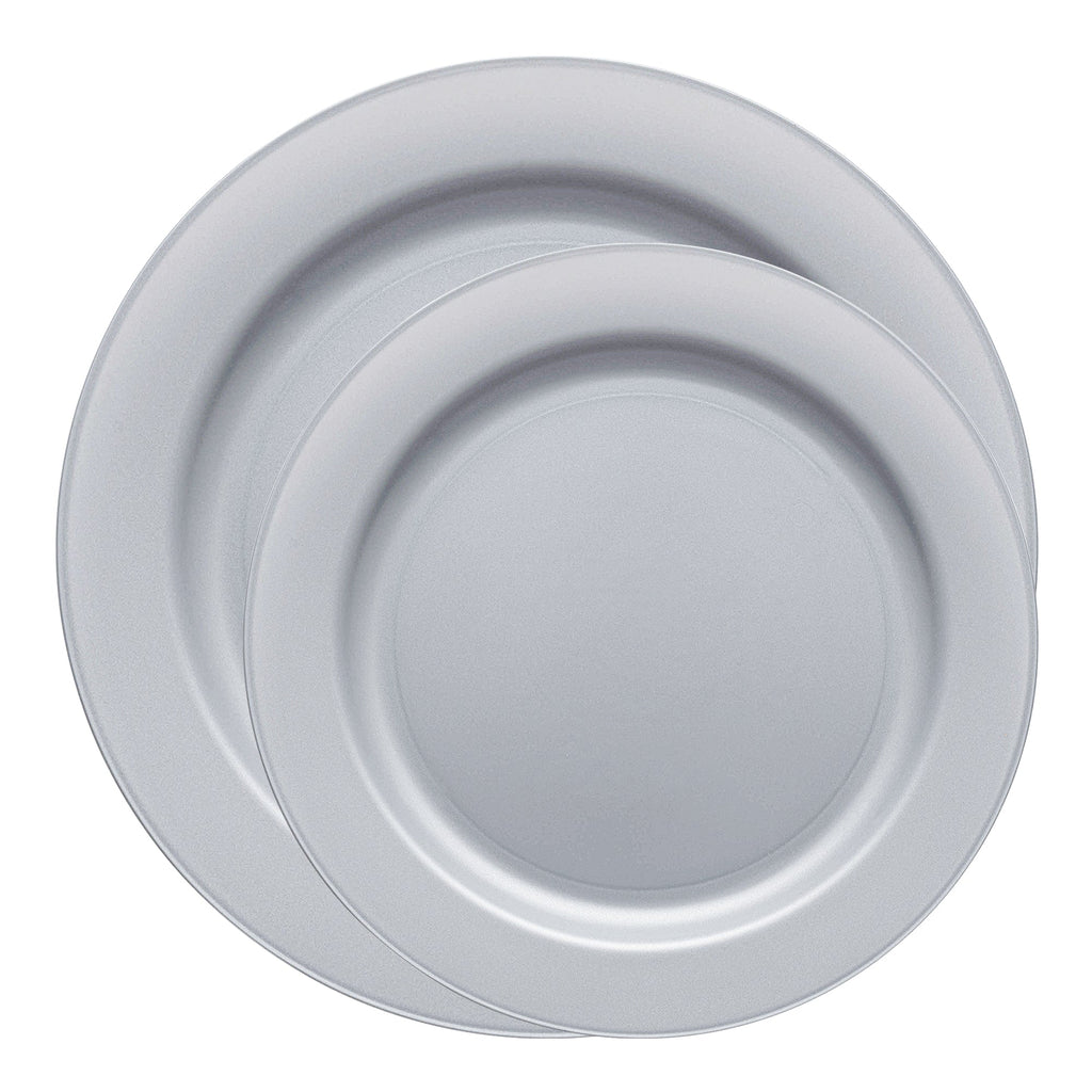 Matte Steel Gray Round Disposable Plastic Dinnerware Value Set