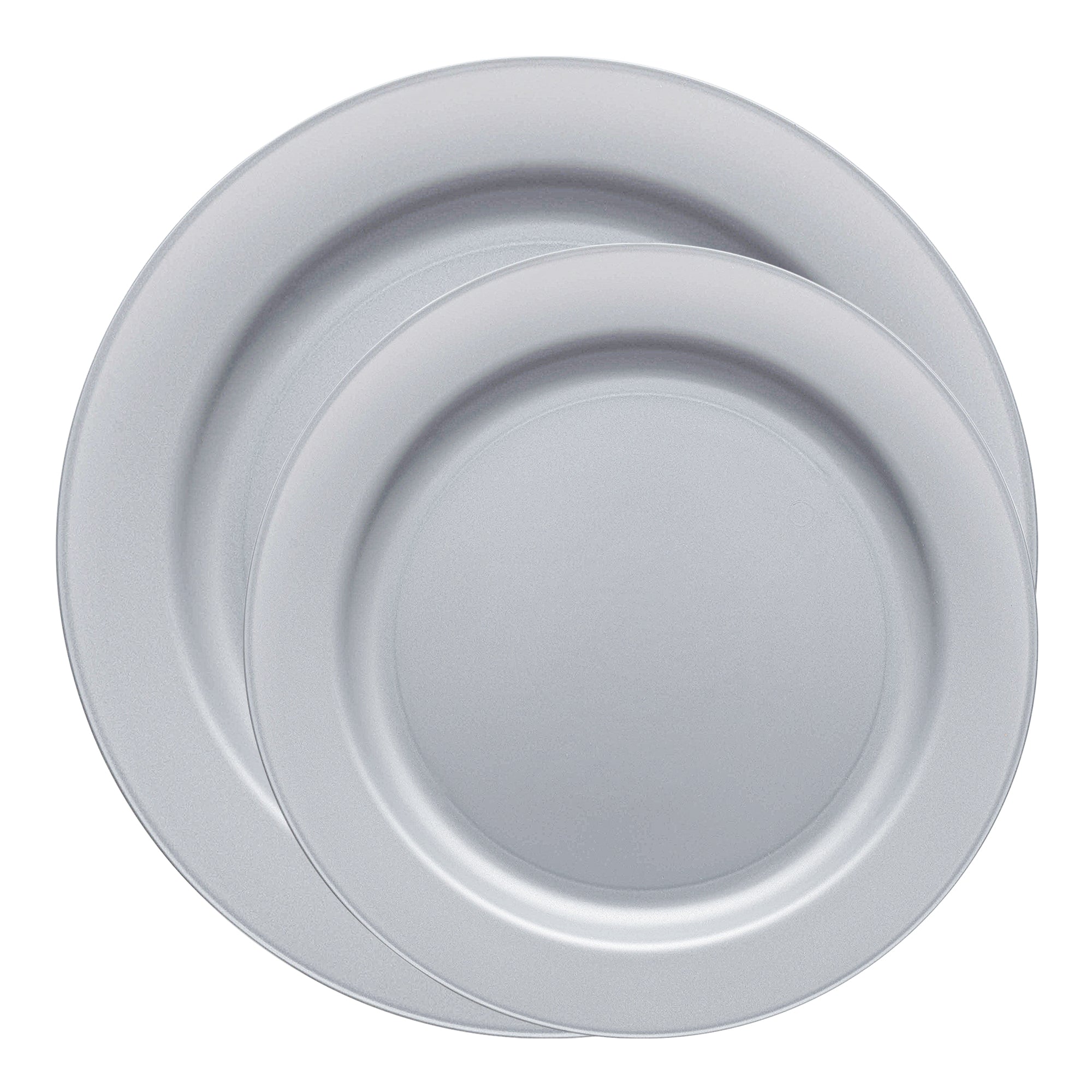 Matte Steel Gray Round Disposable Plastic Dinnerware Value Set