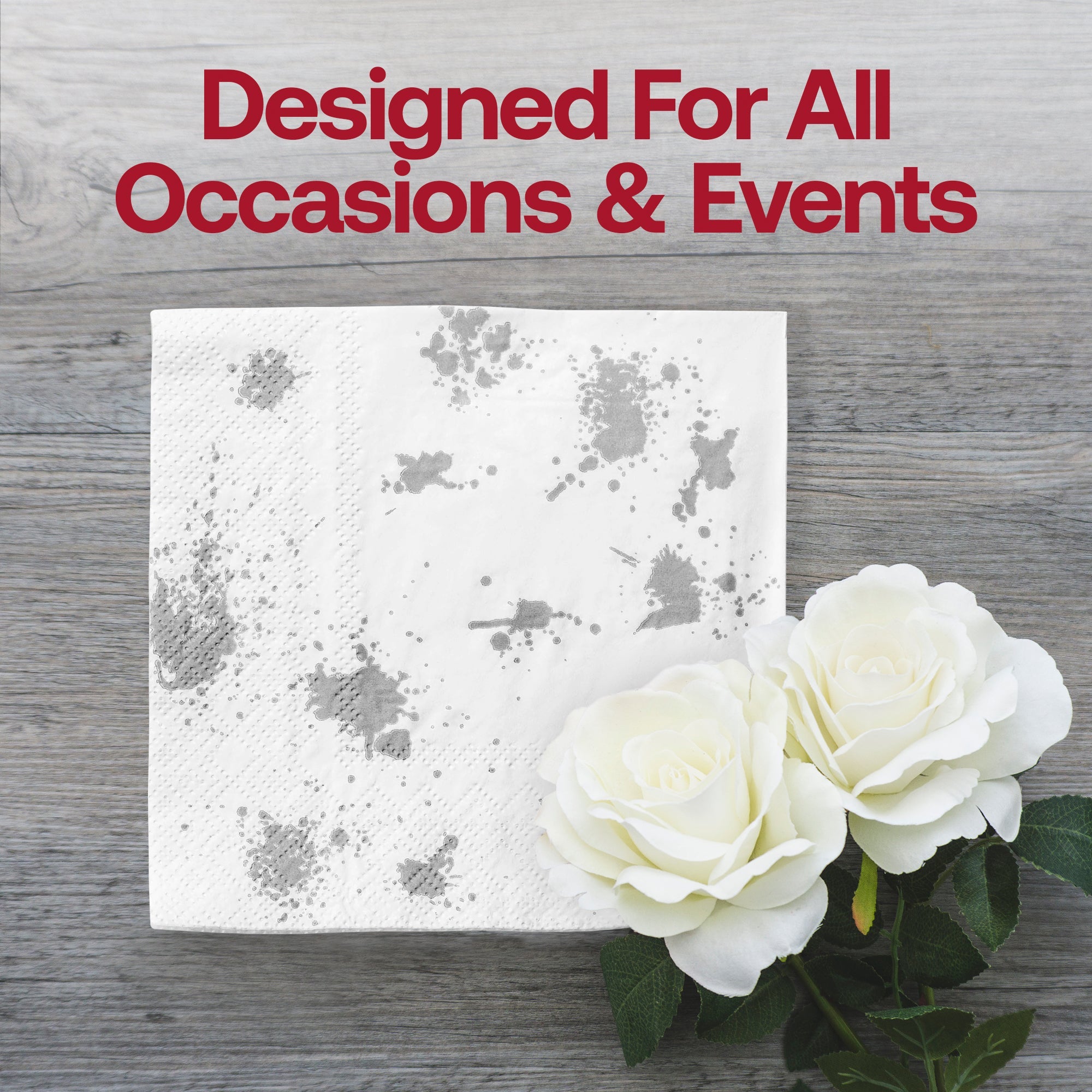 White with Silver Paint Splatter Paper Beverage/Cocktail Napkins