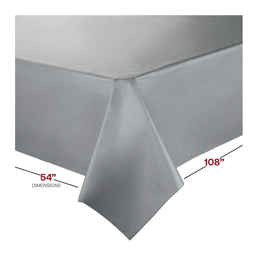 Silver Rectangular Disposable Plastic Tablecloths (54" x 108")