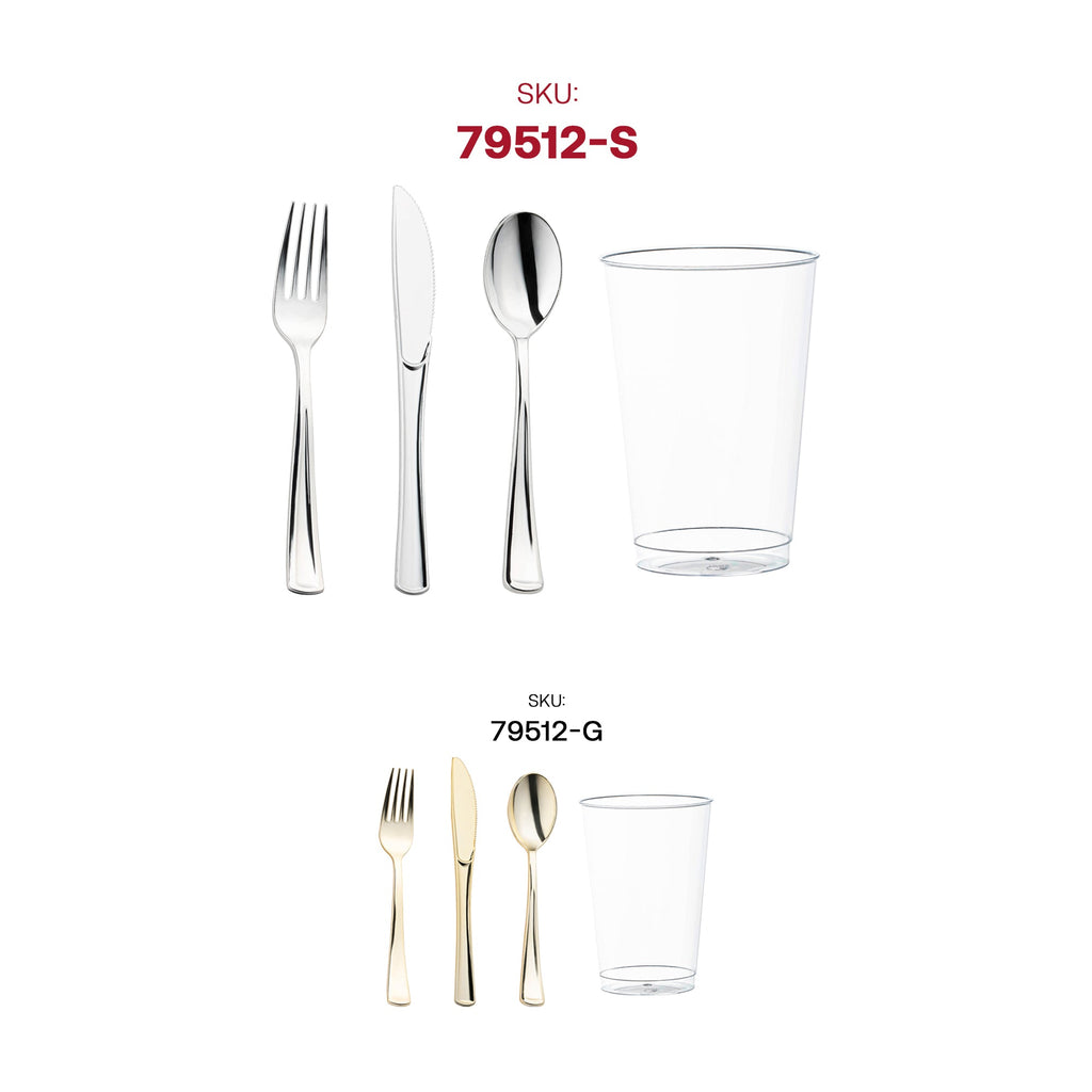 Silver Disposable Plastic Cutlery and Cup Set