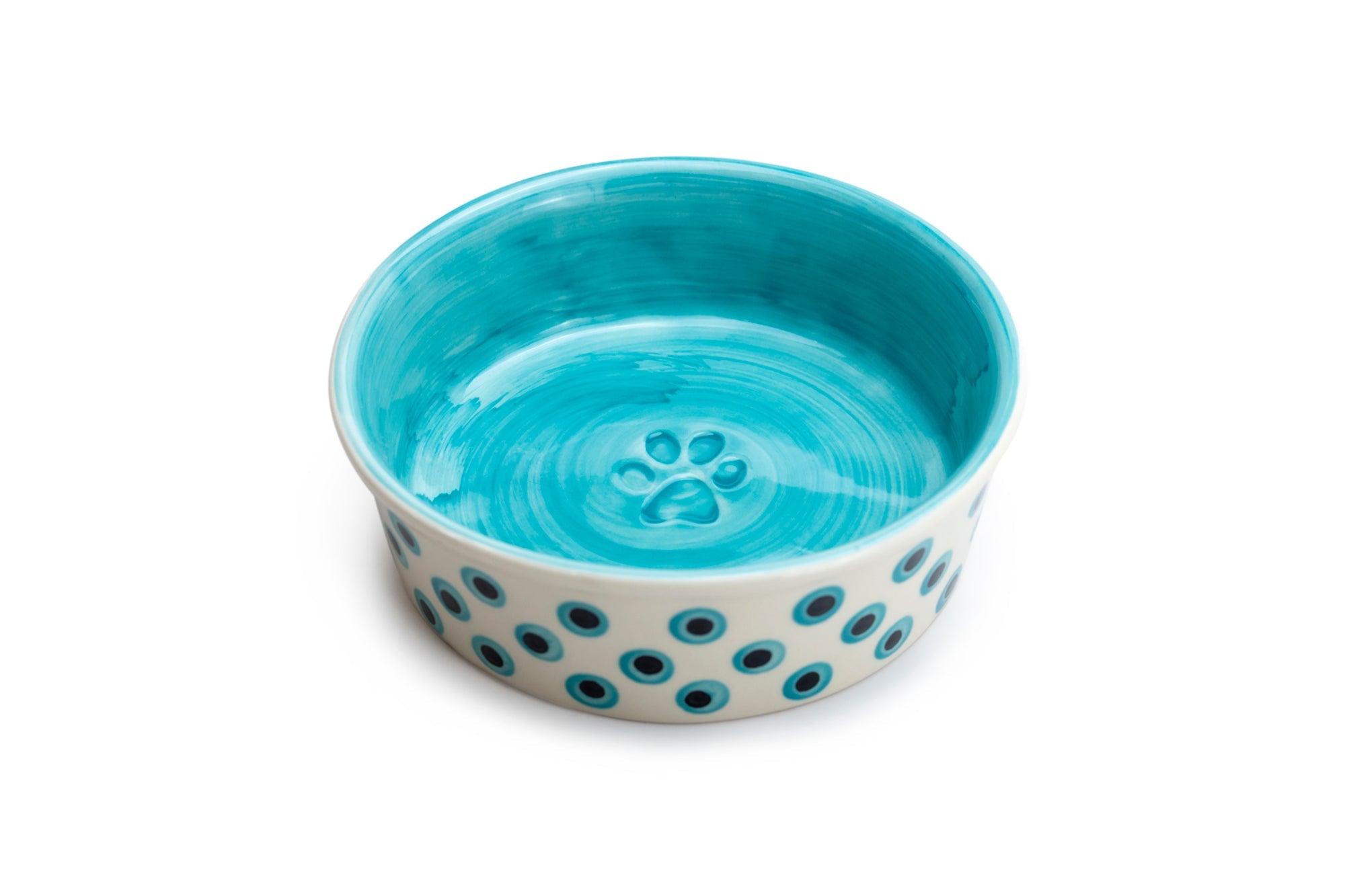 6.25" Organic Blue Dots Heavy Weight Ceramic Pet Bowl