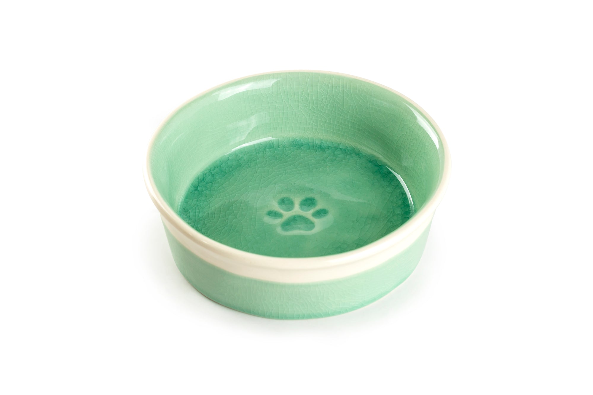 6.25" Organic Green Reactive Glazed Heavy Weight Ceramic Pet Bowl