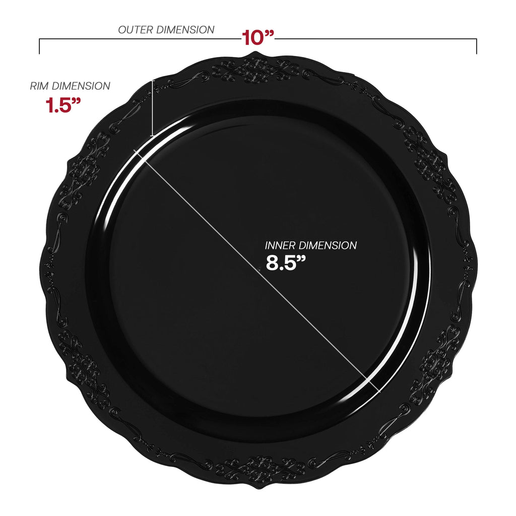 Black Vintage Rim Round Disposable Plastic Dinnerware Value Set