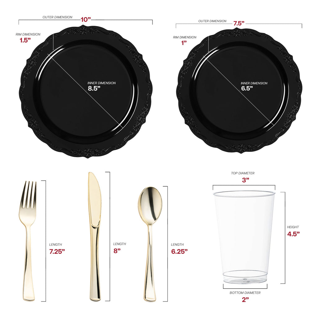 Black Vintage Rim Round Disposable Plastic Wedding Value Set
