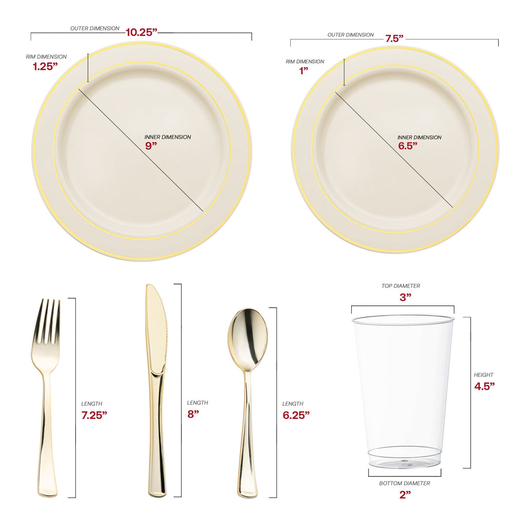 Ivory with Gold Edge Rim Plastic Wedding Value Set