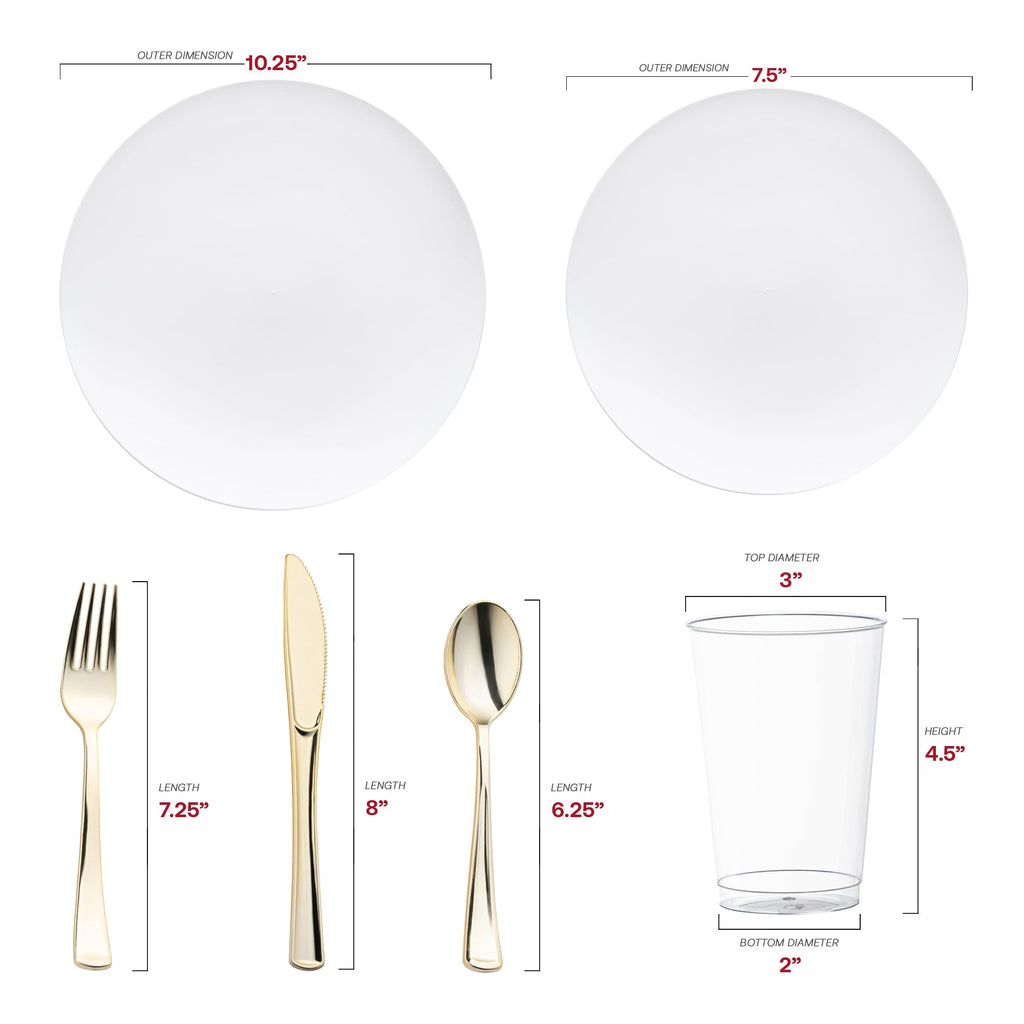 Solid White Organic Round Disposable Plastic Wedding Value Set