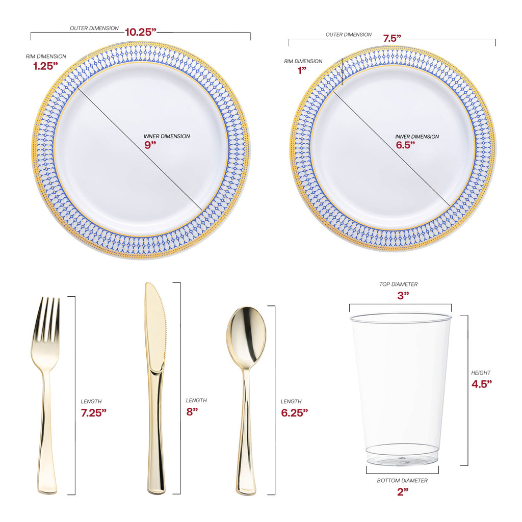 White with Blue and Gold Chord Rim Plastic Wedding Value Set