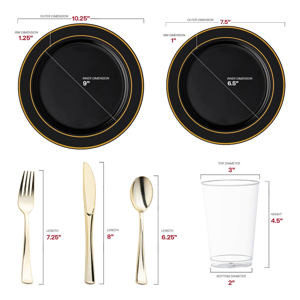 Black with Gold Edge Rim Plastic Wedding Value Set
