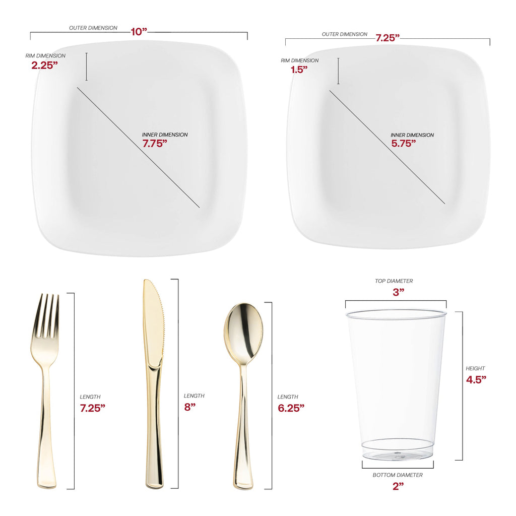 Solid White Flat Rounded Square Disposable Plastic Wedding Value Set