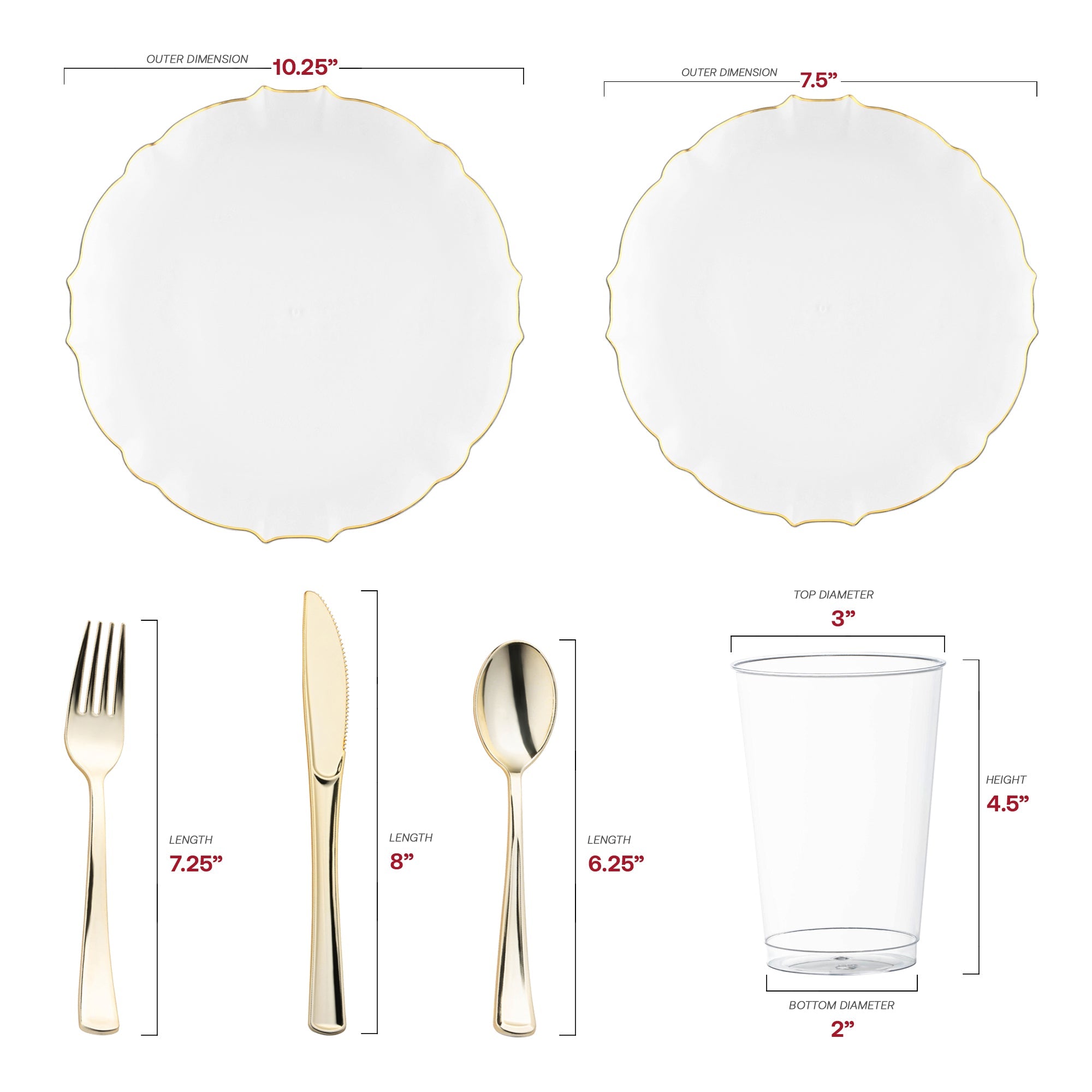 Clear with Gold Rim Round Lotus Plastic Wedding Value Set