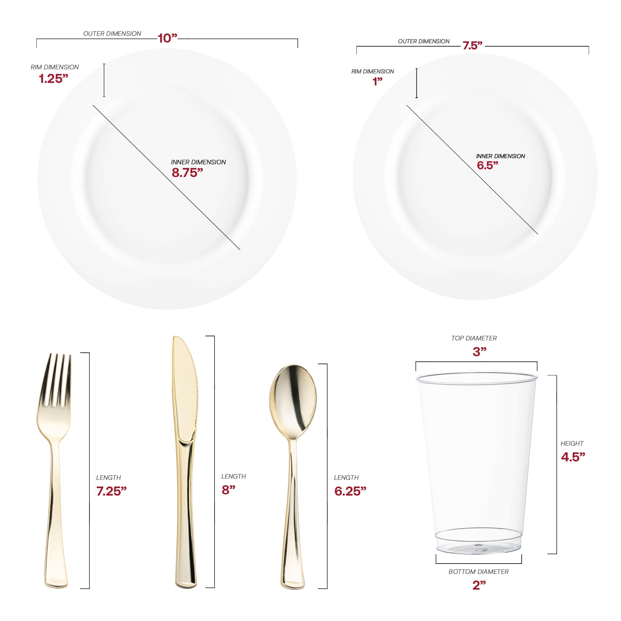 Matte Milk White Round Disposable Plastic Wedding Value Set