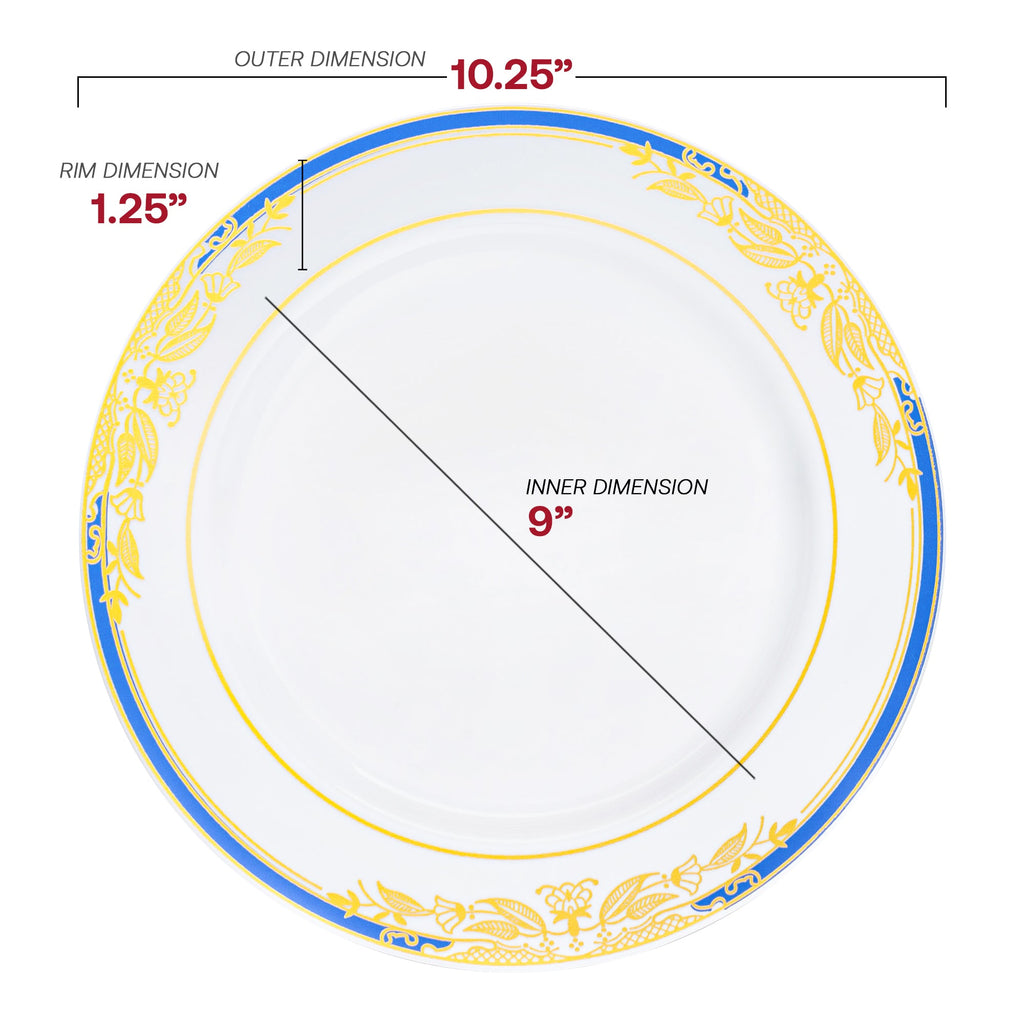 White with Blue and Gold Harmony Rim Plastic Dinnerware Value Set