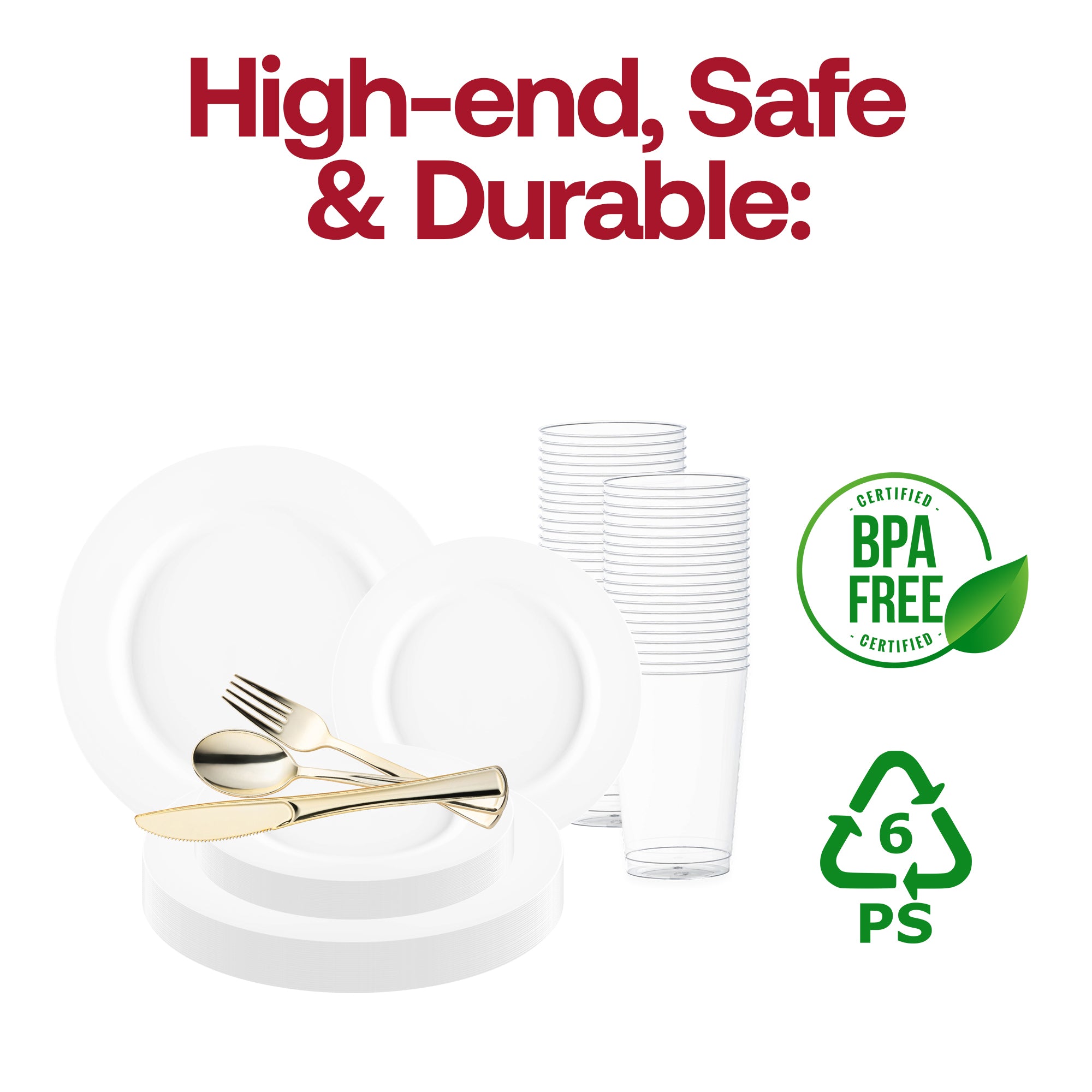 Matte Milk White Round Disposable Plastic Wedding Value Set