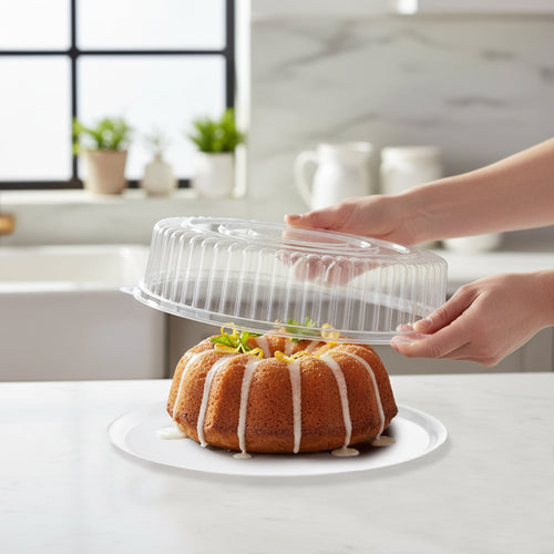 16" White Round Plastic Trays with Lids