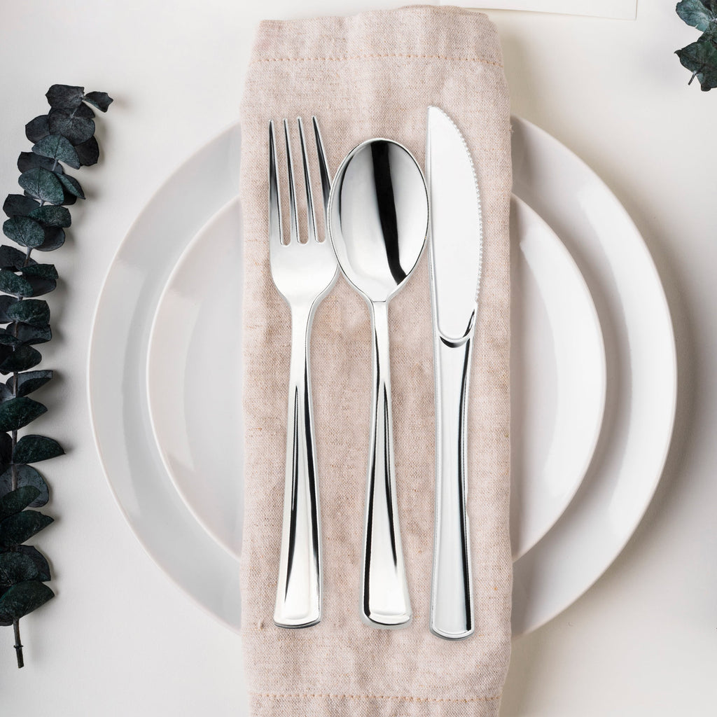 Silver Disposable Plastic Cutlery and Cup Set