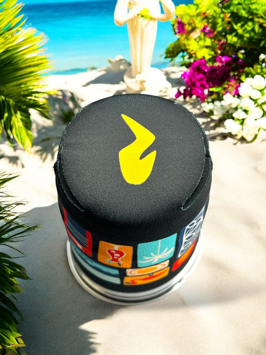 Tiki Docks Mosaic Can Beer Koozie in Black