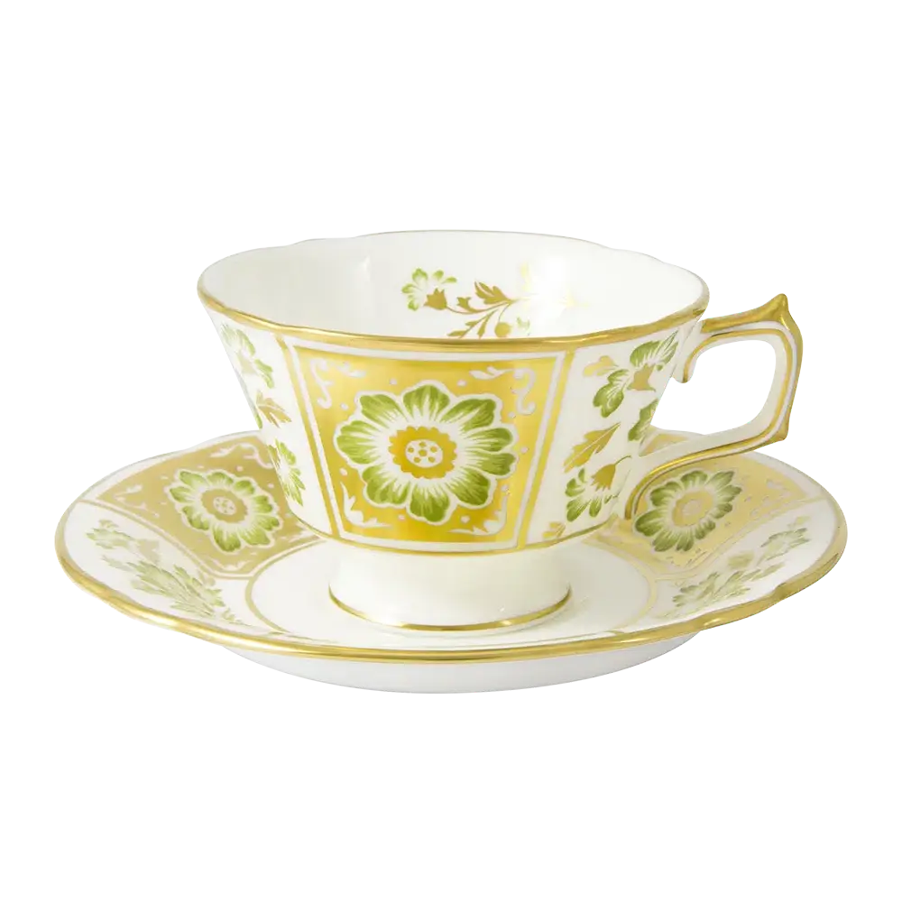 Royal Crown Derby Green Panel Tea Cup & Saucer