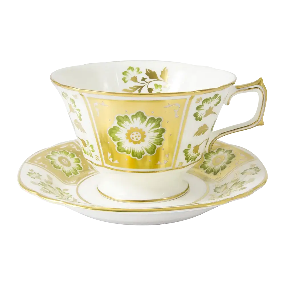 Royal Crown Derby Green Panel Breakfast Cup & Saucer