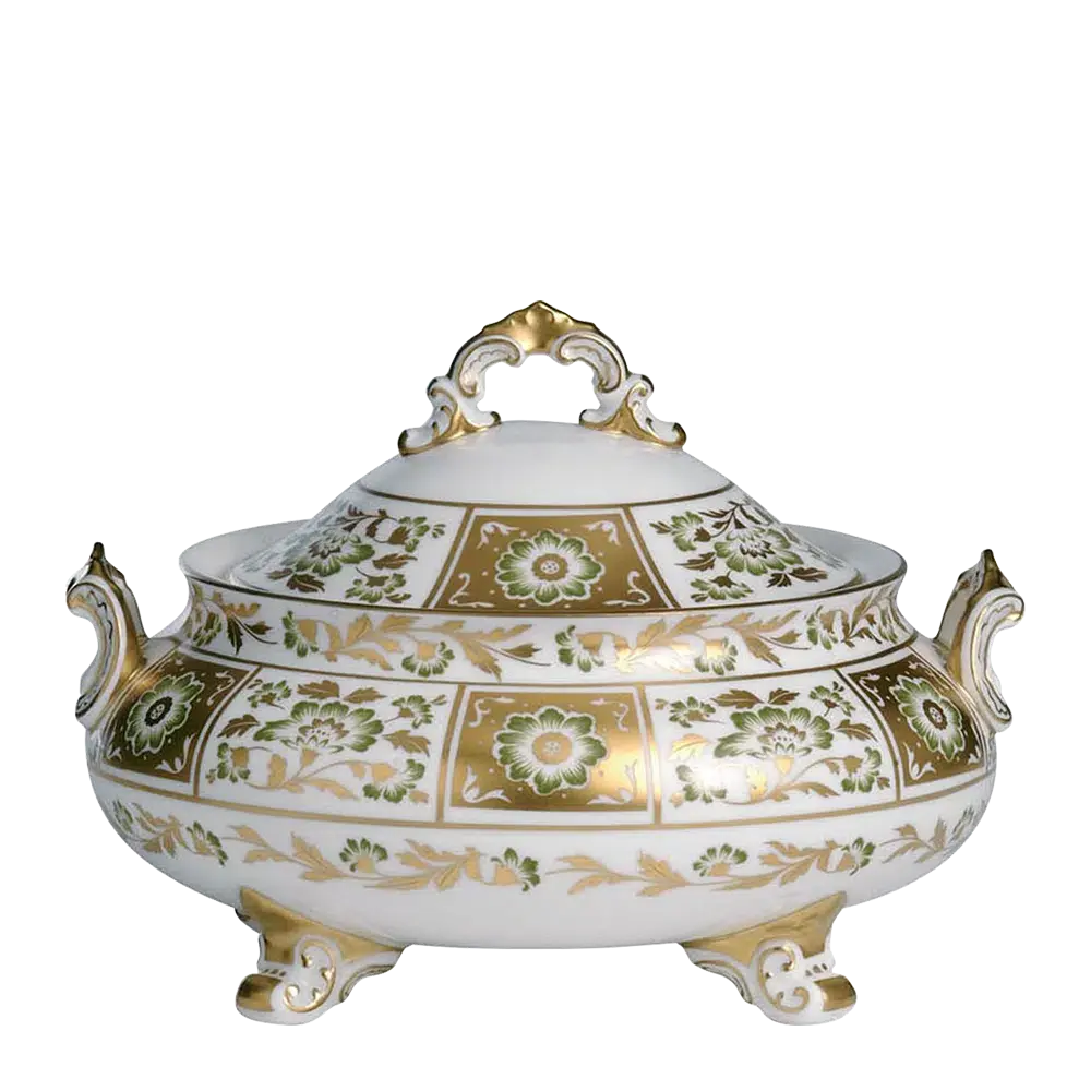 Royal Crown Derby Green Panel Covered Vegetable Dish Porcelain