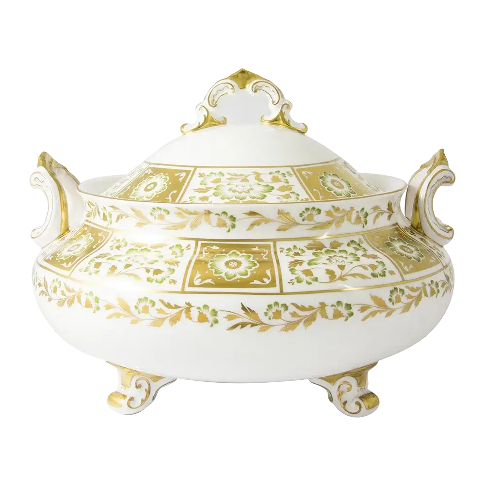 Royal Crown Derby Green Panel Soup Tureen