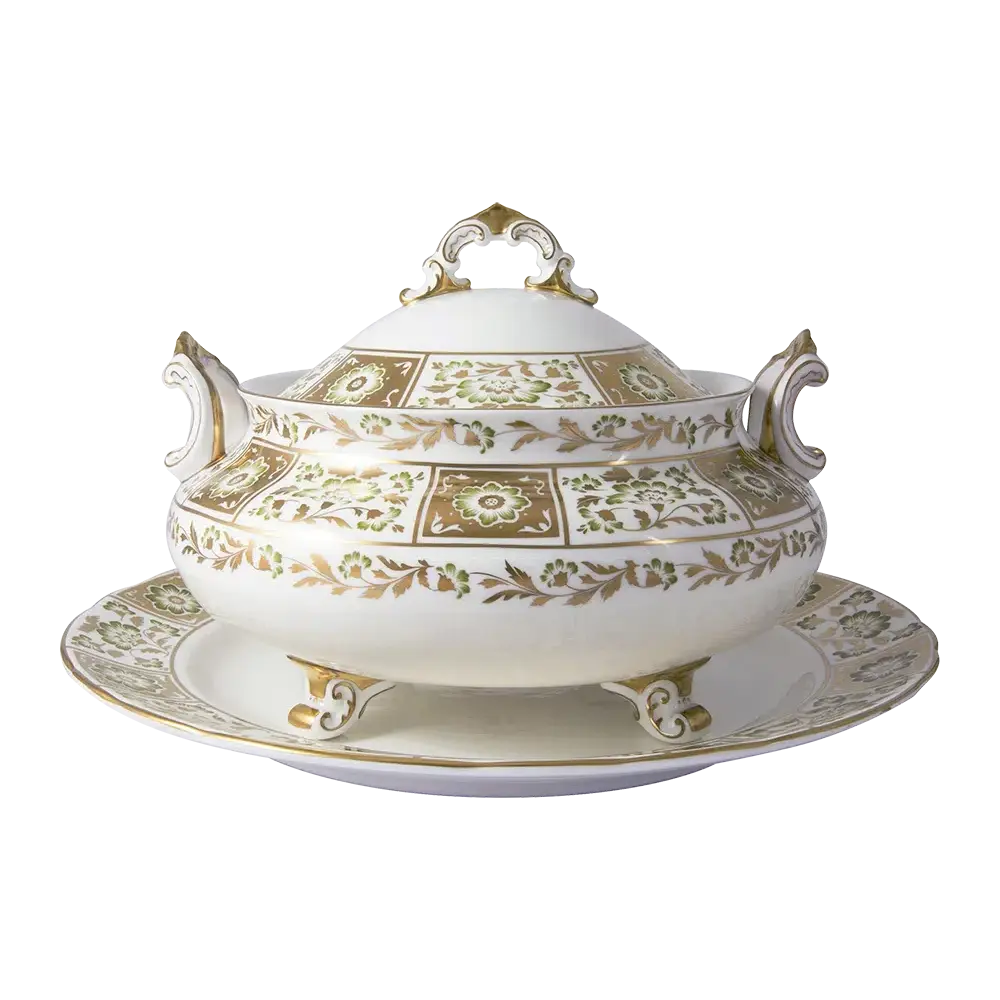 Royal Crown Derby Green Panel Soup Tureen