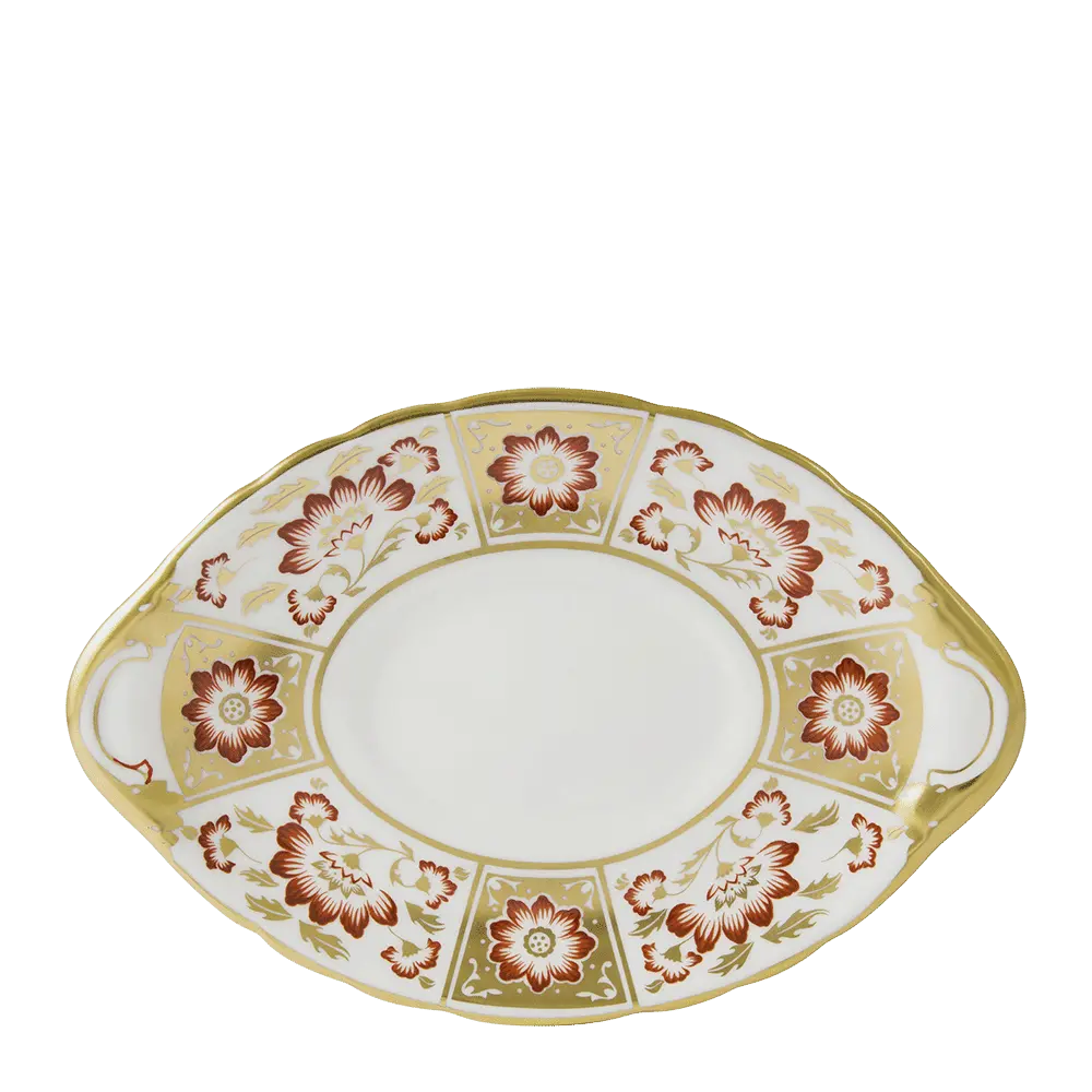 Royal Crown Derby Panel Red Sauce Boat Stand