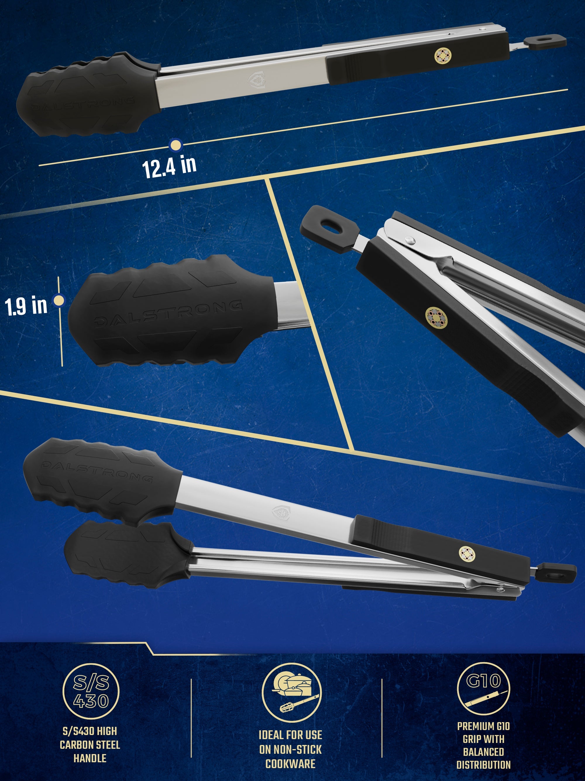 Food Tongs 12" | Scalloped Silicone Tips | Dalstrong ©