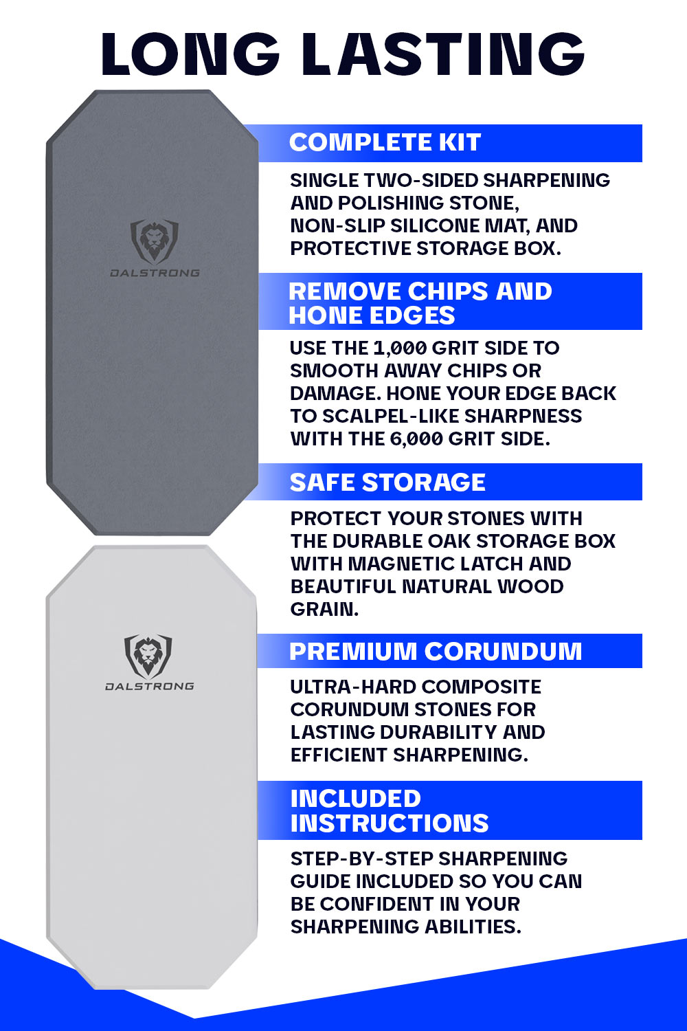 #1000 / #6000 Grit Combo with Oak Storage Box | Portable Whetstone Kit | Dalstrong ©